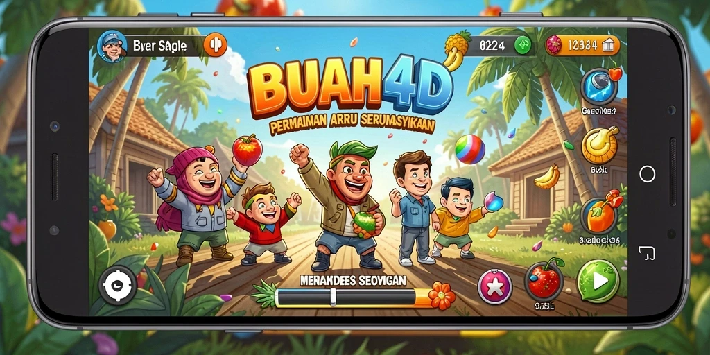 Screenshot utama BUAH4D menampilkan gameplay yang penuh warna dan aksi.