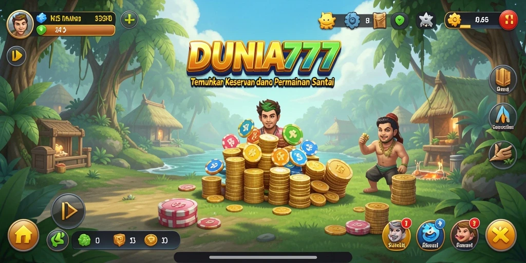 Tampilan gameplay DUNIA777 yang ceria dan berwarna.