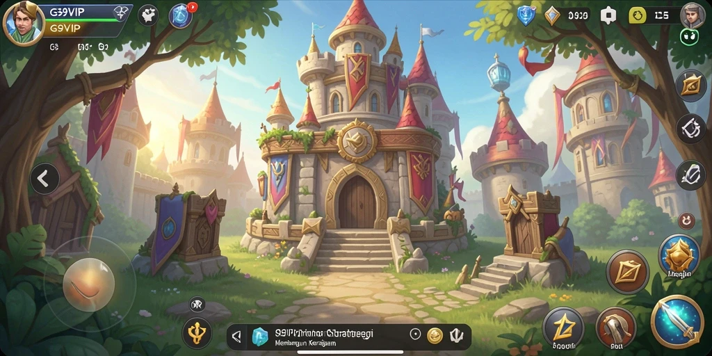 Screenshot gameplay G9VIP menampilkan aksi pertempuran epik antar kerajaan.