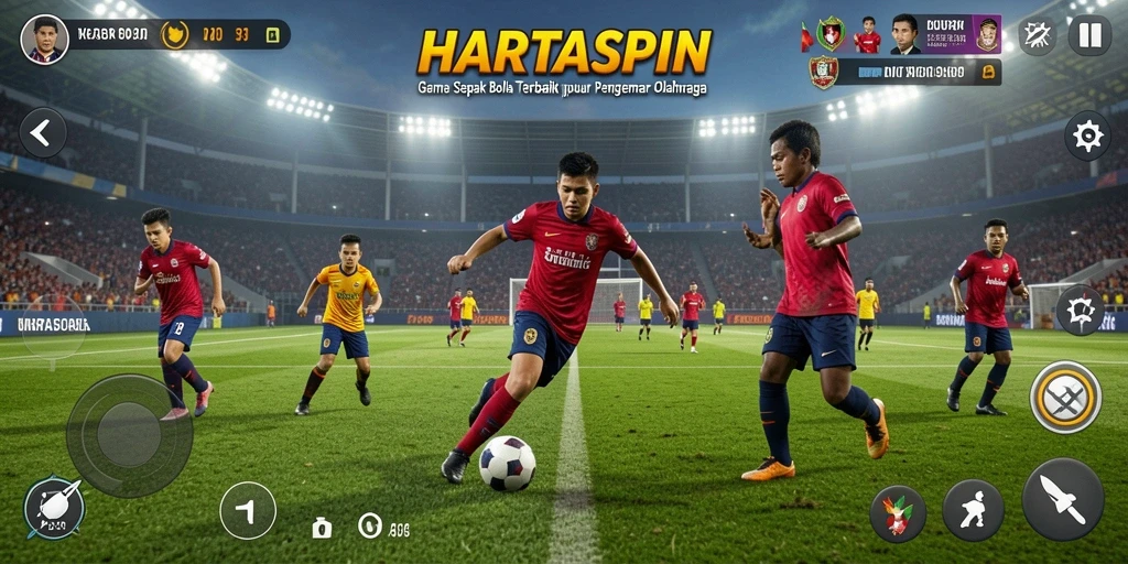 Screenshot HARTASPIN menampilkan momen seru dalam pertandingan sepak bola.