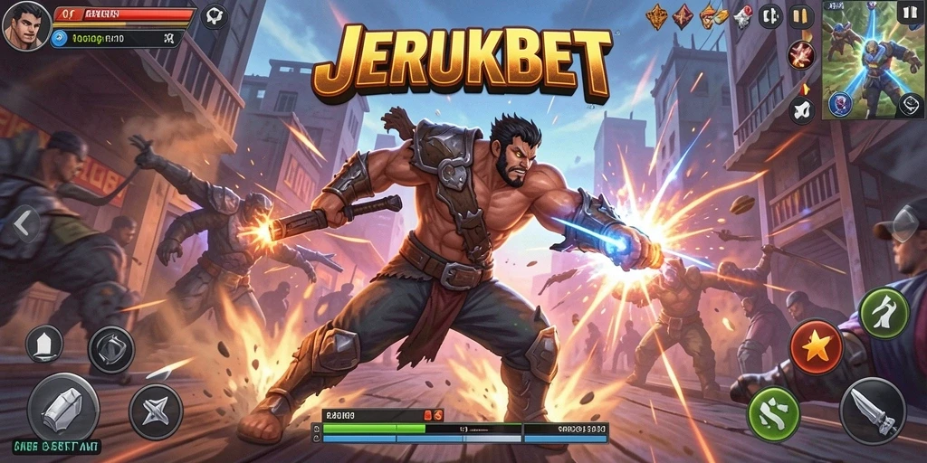 Gambaran aksi seru dalam gameplay JERUKBET yang mendebarkan.