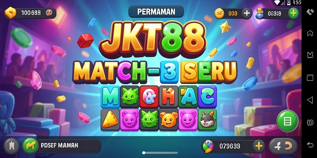 Tangkapan layar JKT88 menunjukkan gameplay Match-3 yang menarik dan seru.