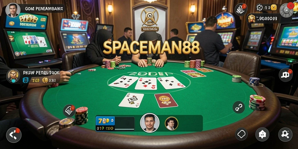 Tampilan utama SPACEMAN88 menampilkan gameplay poker yang menarik.