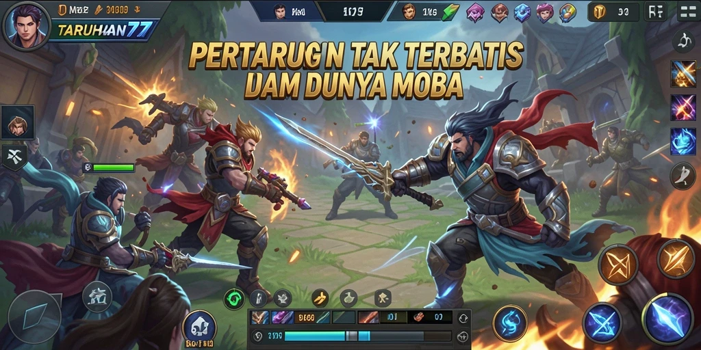 Tampilan gameplay TARUHAN77 yang menarik dan dinamis dalam arena MOBA.
