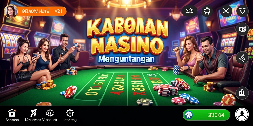 Screenshot gameplay V21 yang menampilkan suasana kasino yang menarik.